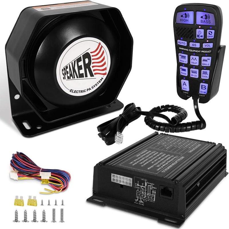 LRTER Emergency Police Siren 200W Multi-Tones PA System Slim Speaker Sirens with Handheld Controller & Mic Microphone Warning Electronic Alarm Horn Kit for Tow Truck Car Vehicles Pickup UTV ATV POV RV - Image 1